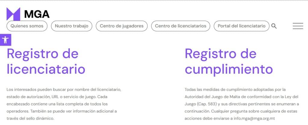 Rregistro de la MGA de licencias de juego